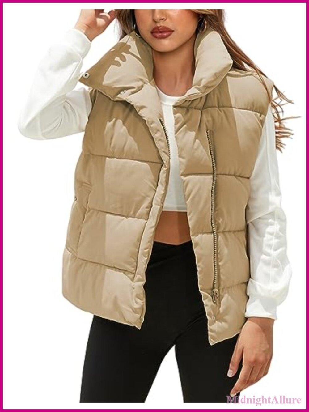 Womens Oversized Quilted Puffer Vest Sleeveless Button Down Jacket